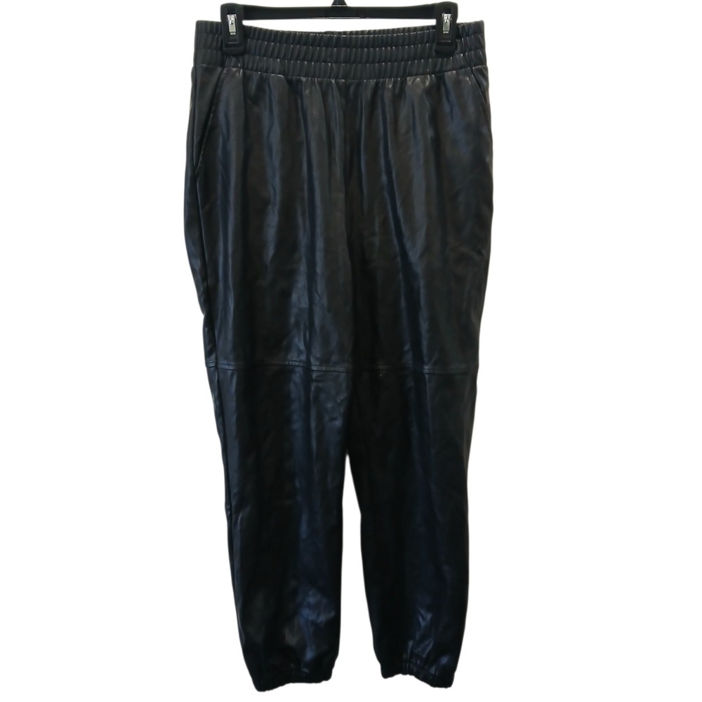 Halogen Womens Faux Leather Jogger Pants Black Small Elastic Waist Pleated Ankle